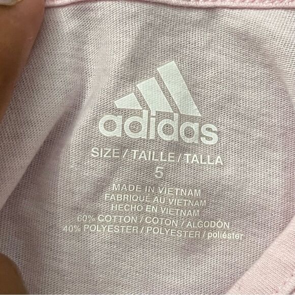 Adidas Girl’s Pink Black Glitter Heart Logo Graphic Short Sleeve Tee Size 5 - Picture 4 of 8